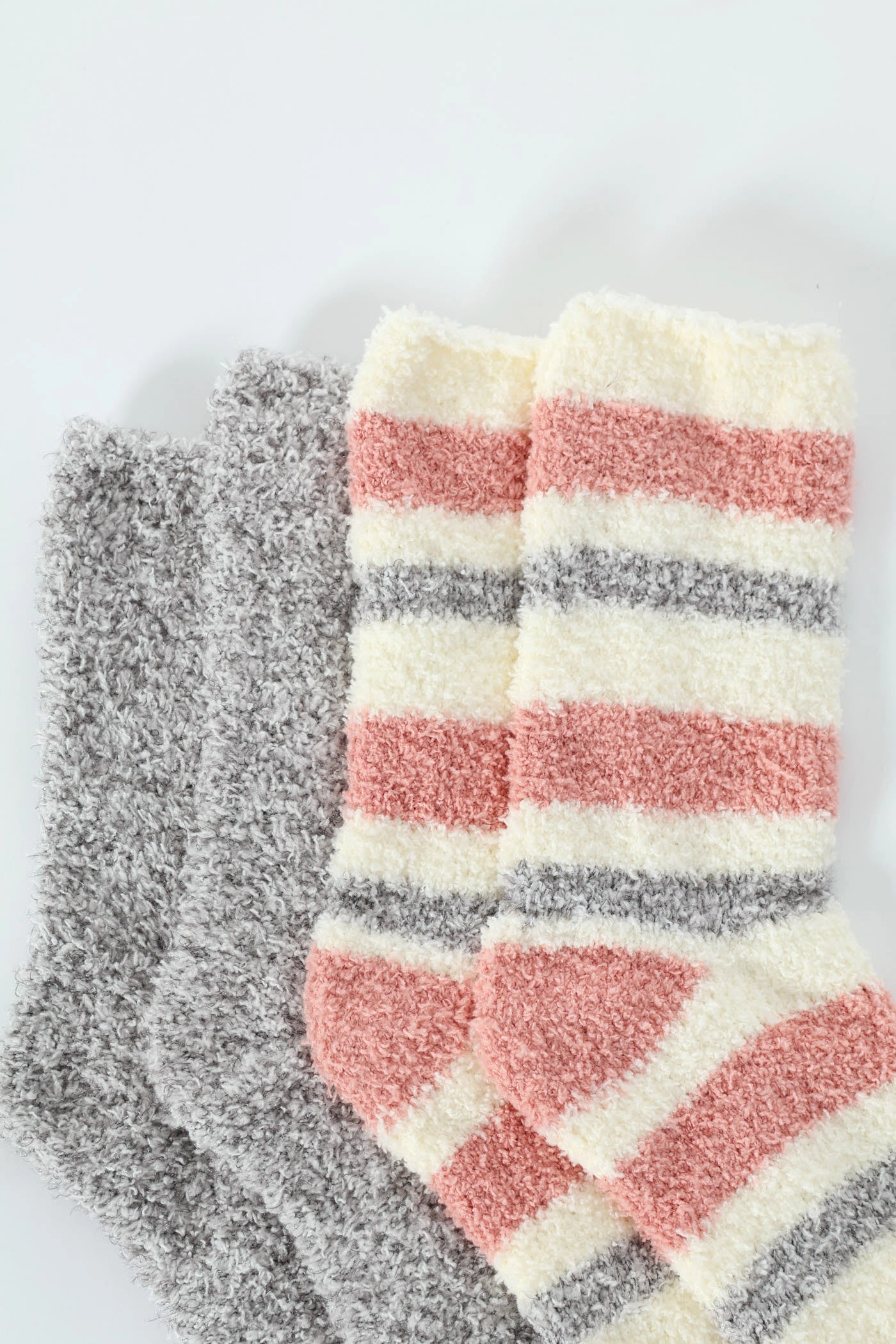 2 Pack Cosy Stripe Socks - Grey/Pink