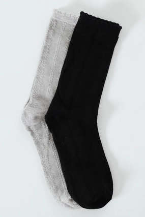 2 Pack Jacquard Flowers Crew Socks - Black/Grey