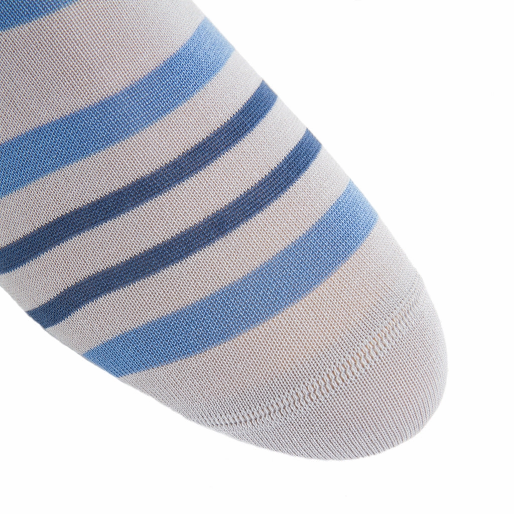 Ash with Azure Blue and Indigo Blue Double Stripe Cotton Sock Linked Toe OTC