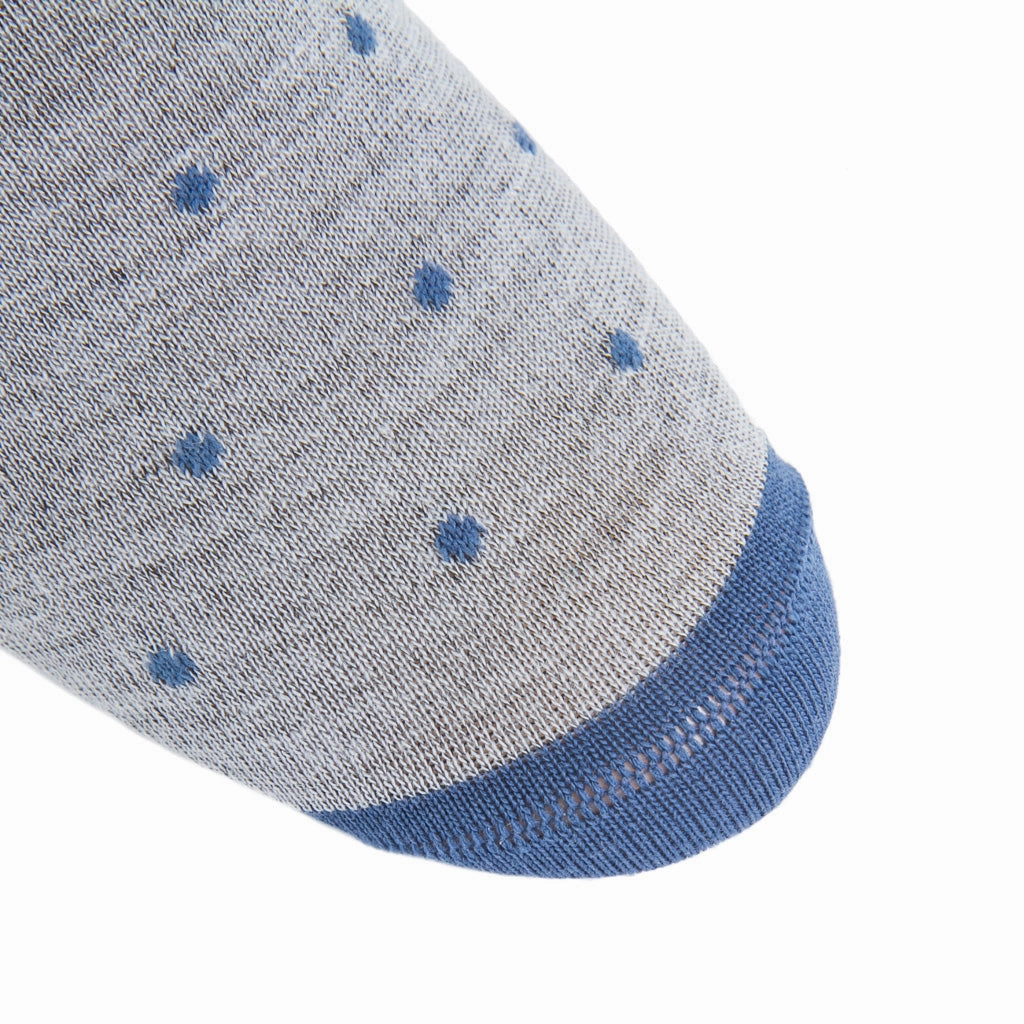 Ash with Bay Blue Dots and Bay Blue Tipping Fine Merino Wool Sock Linked Toe OTC