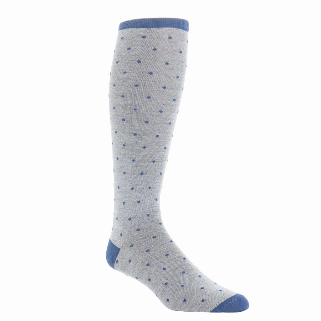 Ash with Bay Blue Dots and Bay Blue Tipping Fine Merino Wool Sock Linked Toe OTC