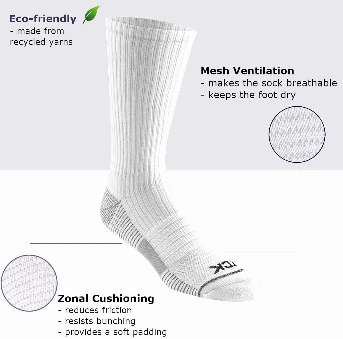 Athletic Sports Socks Crew Length 3-pack