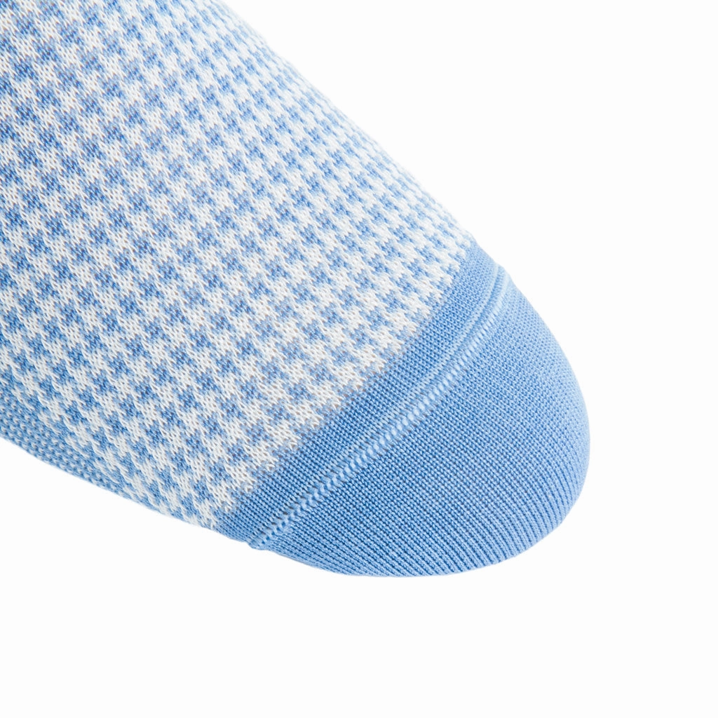 Azure Blue And Cream Houndstooth Cotton Sock Mid-Calf