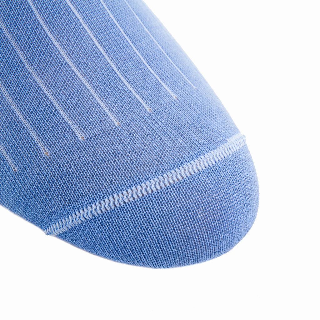 Azure Blue Solid Ribbed Cotton Sock Linked Toe OTC