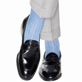 Azure Blue Solid Ribbed Cotton Sock Linked Toe OTC