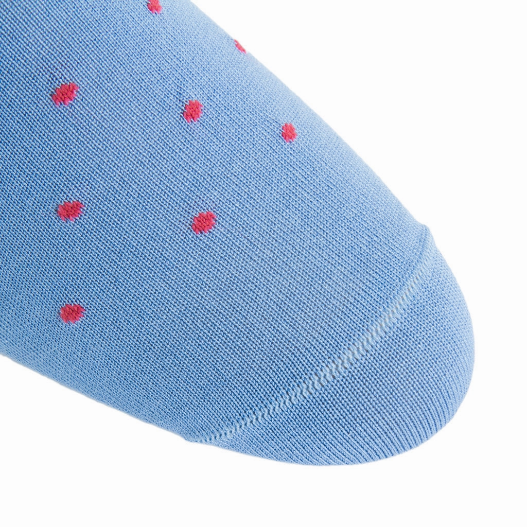 Azure Blue with Coral Dot Sock Cotton Linked Toe Mid-Calf