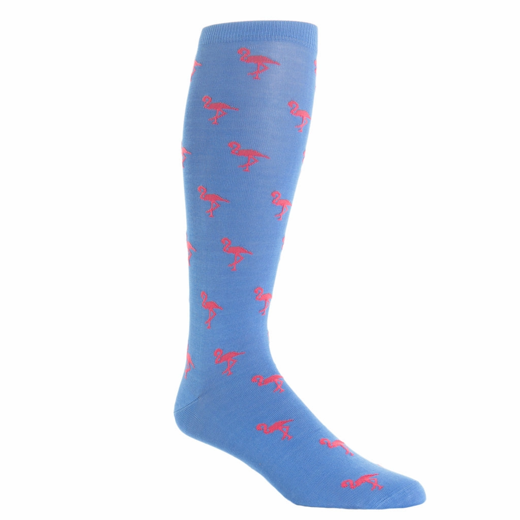 Azure Blue with Coral Flamingo Cotton Sock Linked Toe OTC