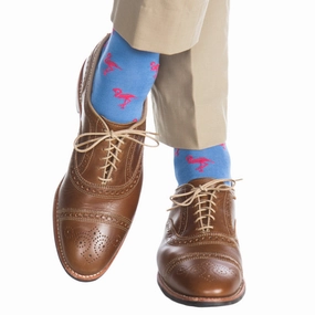 Azure Blue with Coral Flamingo Cotton Sock Linked Toe OTC