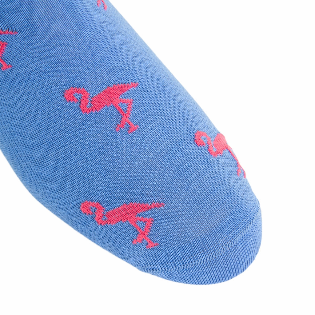 Azure Blue with Coral Flamingo Cotton Sock Linked Toe OTC