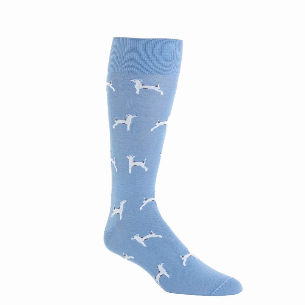 Azure Blue with White and Brown Dog Cotton Sock Linked Toe OTC