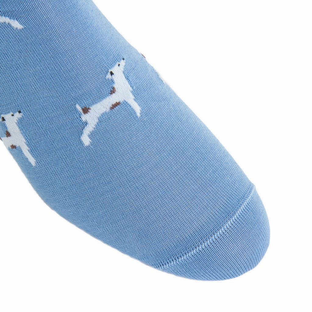 Azure Blue with White and Brown Dog Cotton Sock Linked Toe OTC