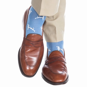 Azure Blue with White and Brown Dog Cotton Sock Linked Toe OTC