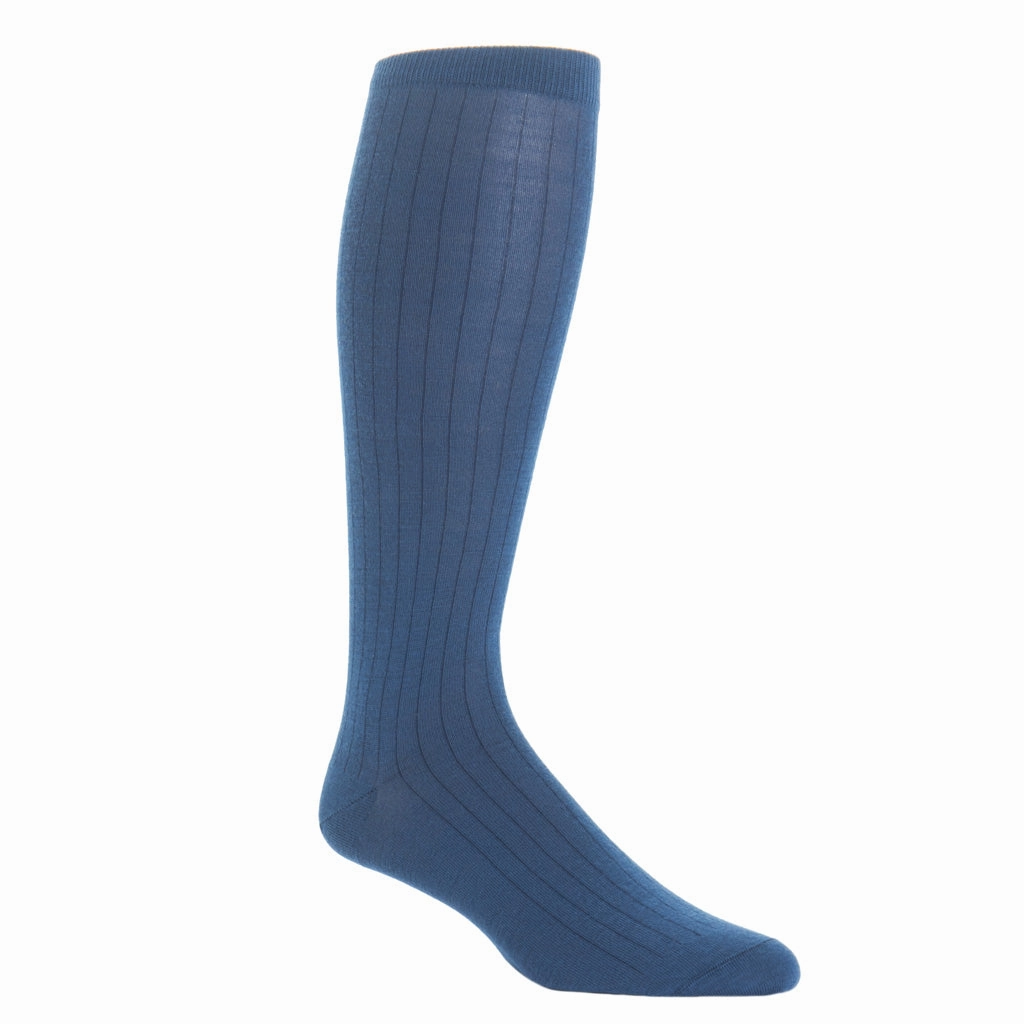 Bay Blue Solid Ribbed Fine Merino Wool Sock Linked Toe OTC