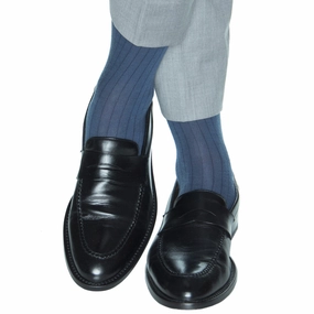 Bay Blue Solid Ribbed Fine Merino Wool Sock Linked Toe OTC