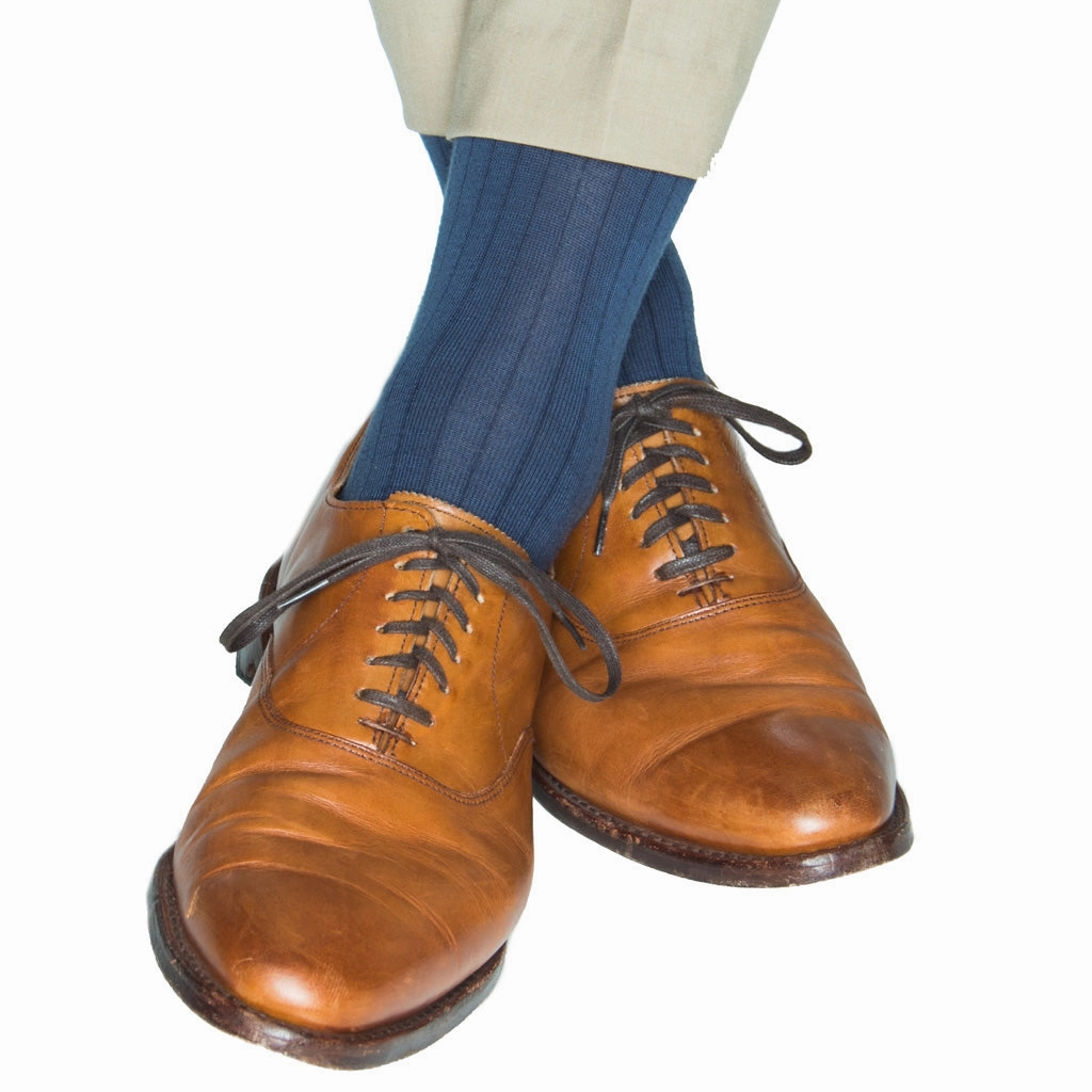 Bay Blue Solid Ribbed Fine Merino Wool Sock Linked Toe OTC