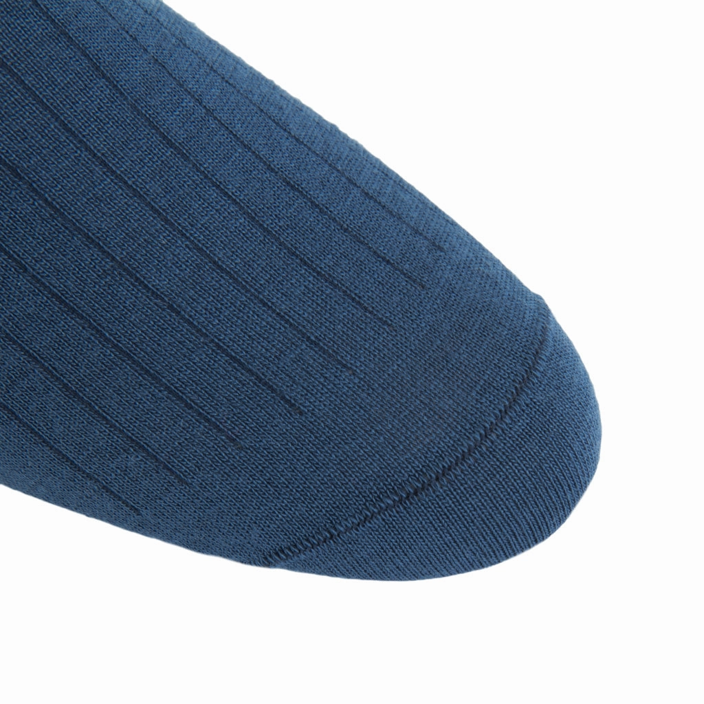 Bay Blue Solid Ribbed Fine Merino Wool Sock Linked Toe OTC