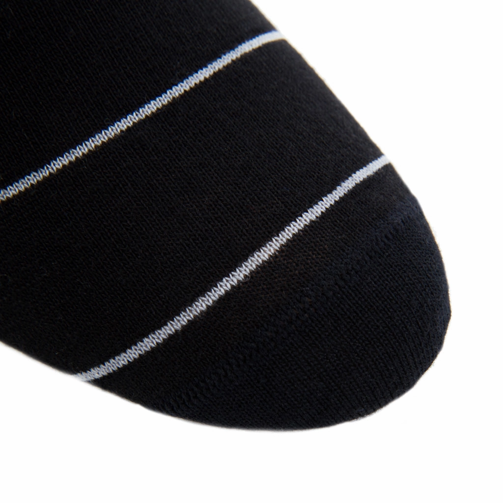 Black with Gray Narrow Stripe Fine Merino Wool Sock Linked Toe OTC