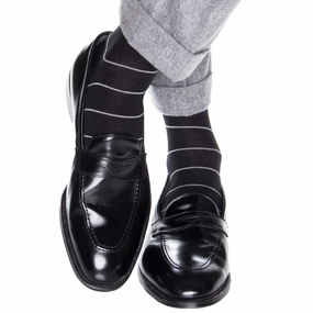 Black with Gray Narrow Stripe Fine Merino Wool Sock Linked Toe OTC