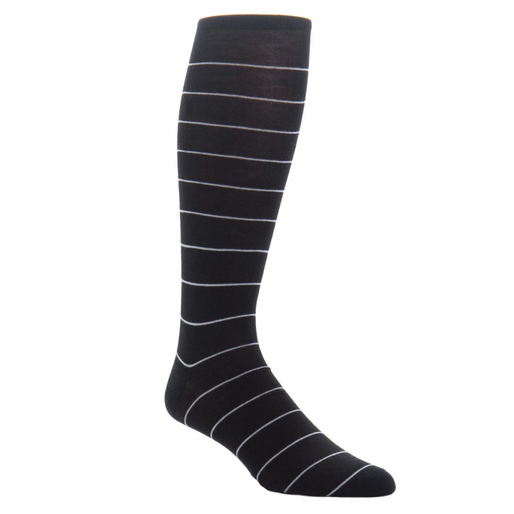 Black with Gray Narrow Stripe Fine Merino Wool Sock Linked Toe OTC