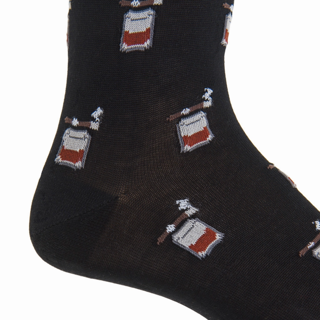 Black with Whiskey Brown, Ash, and Red Bourbon with Cigar Cotton Sock Linked Toe Mid-Calf