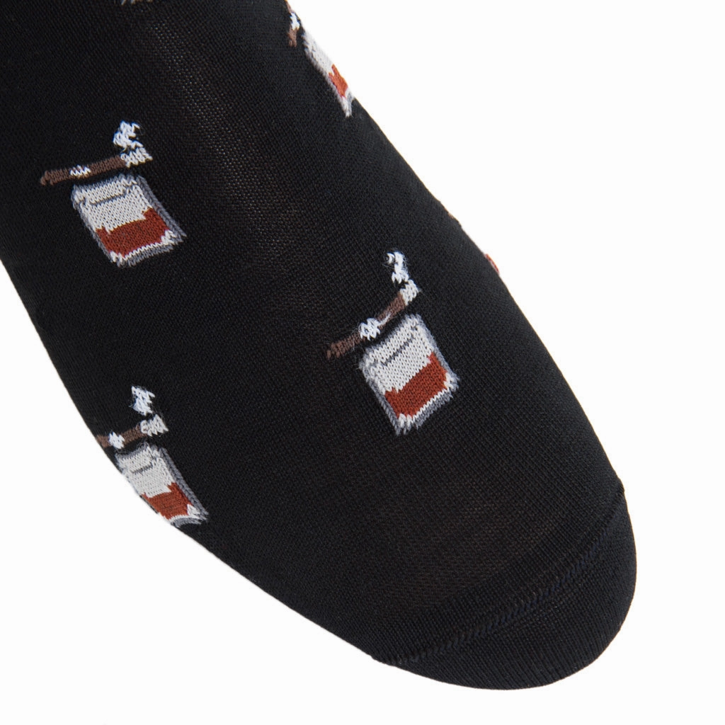 Black with Whiskey Brown, Ash, and Red Bourbon with Cigar Cotton Sock Linked Toe Mid-Calf