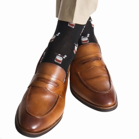 Black with Whiskey Brown, Ash, and Red Bourbon with Cigar Cotton Sock Linked Toe Mid-Calf