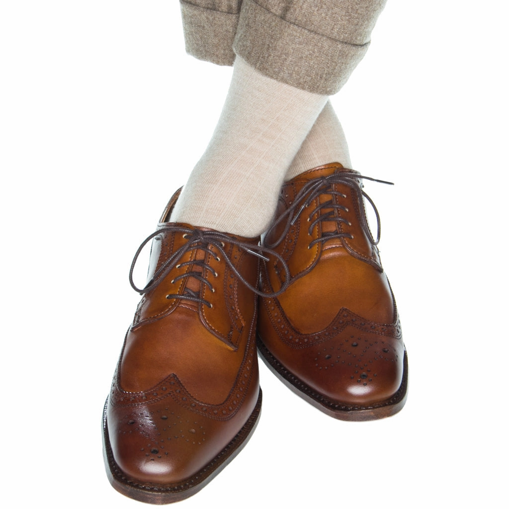 Camel Solid Wide Ribbed Cashmere Wool Blend Sock Linked Toe OTC