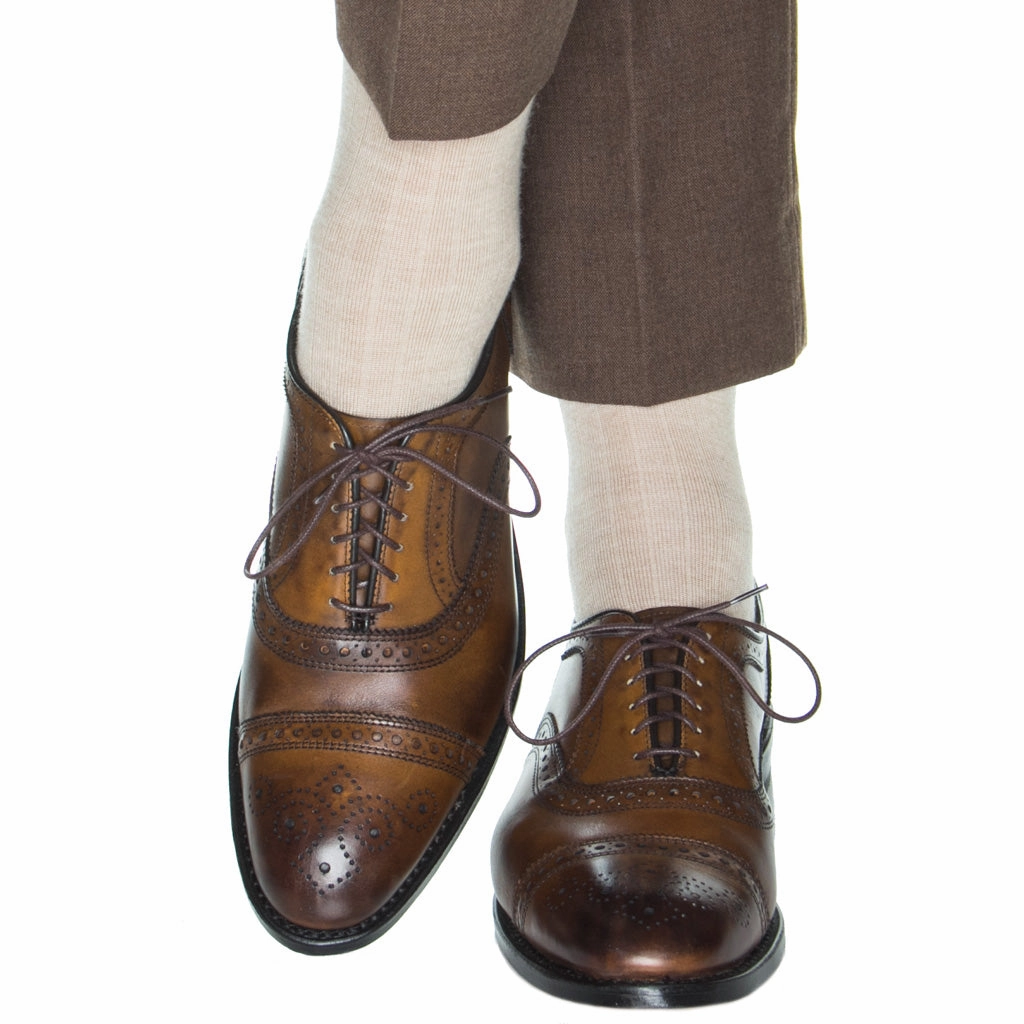 Camel Solid Wide Ribbed Cashmere Wool Blend Sock Linked Toe OTC