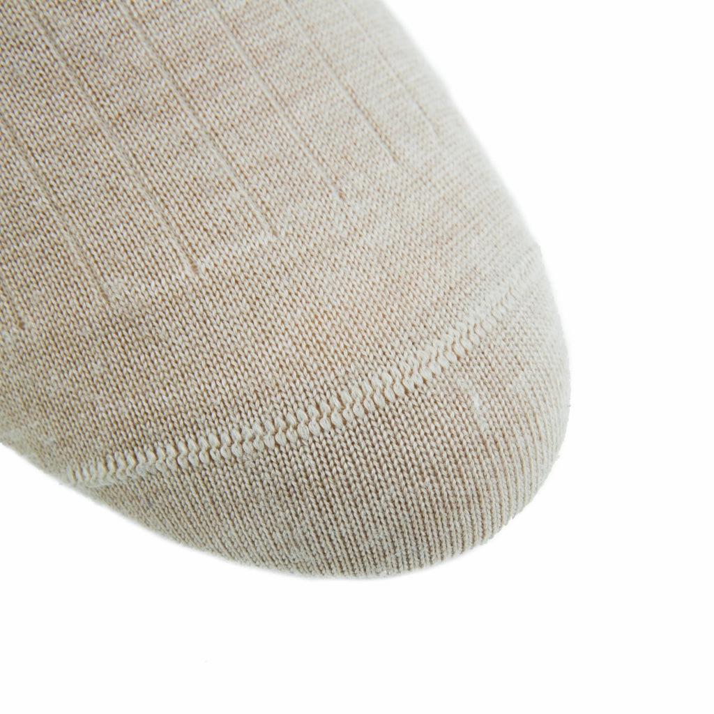 Camel Solid Wide Ribbed Cashmere Wool Blend Sock Linked Toe OTC