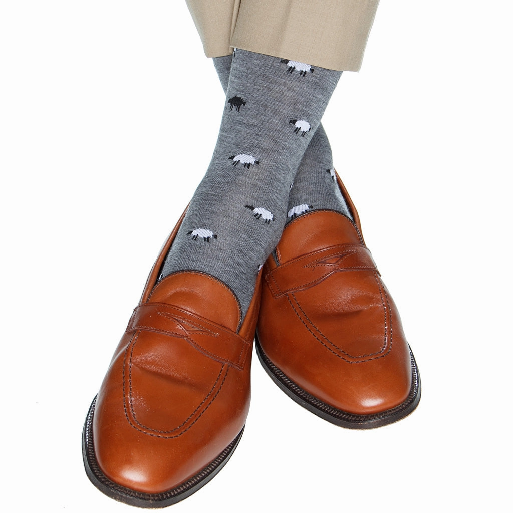 Charcoal Gray with Black and White Sheep Fine Merino Wool Sock Linked Toe OTC