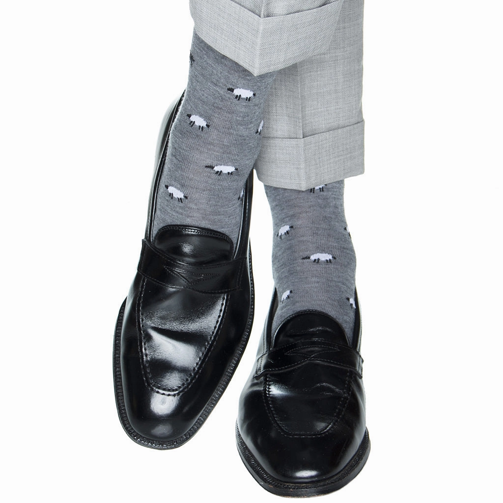 Charcoal Gray with Black and White Sheep Fine Merino Wool Sock Linked Toe OTC