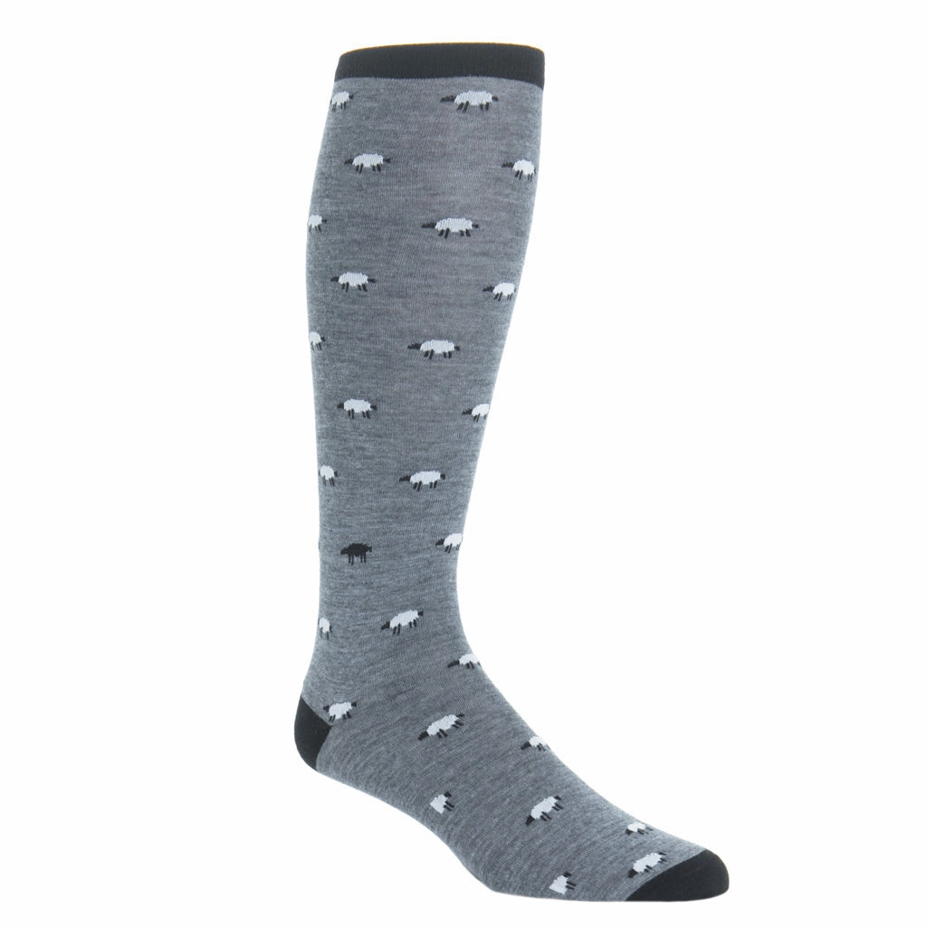 Charcoal Gray with Black and White Sheep Fine Merino Wool Sock Linked Toe OTC