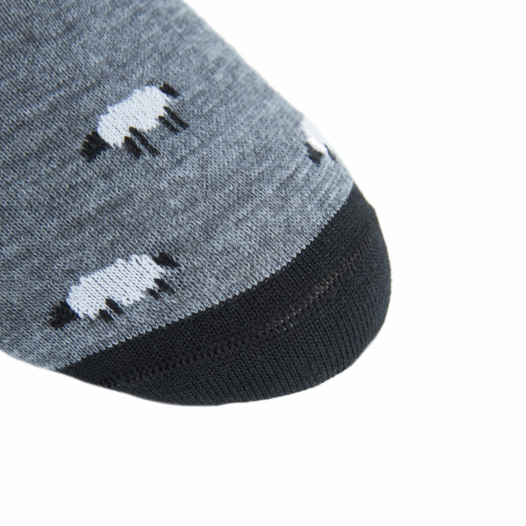 Charcoal Gray with Black and White Sheep Fine Merino Wool Sock Linked Toe OTC