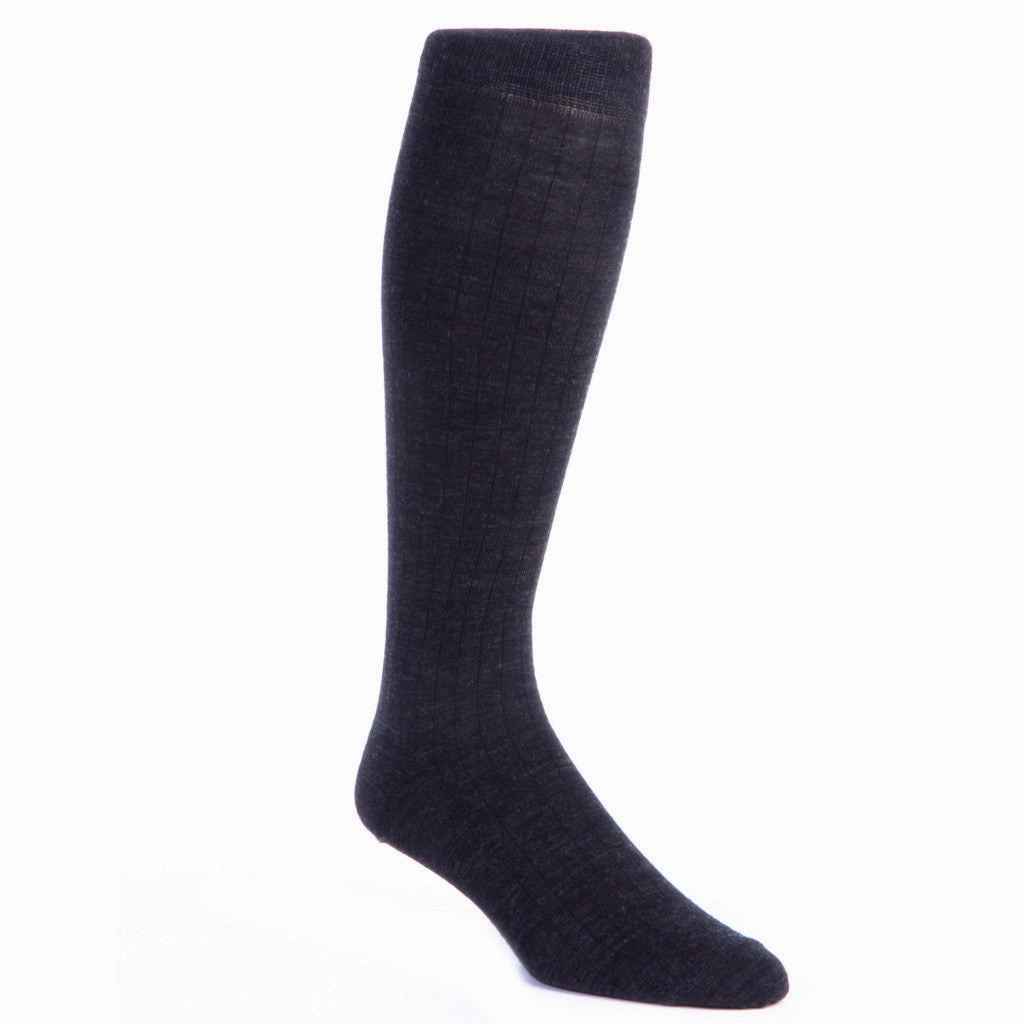 Charcoal Solid Ribbed Fine Merino Wool Sock Linked Toe OTC