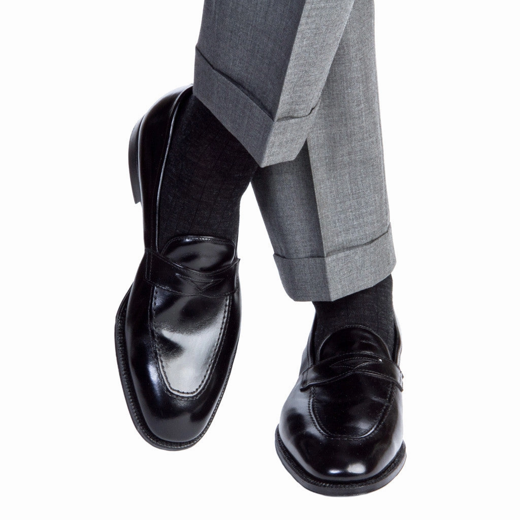 Charcoal Solid Ribbed Fine Merino Wool Sock Linked Toe OTC