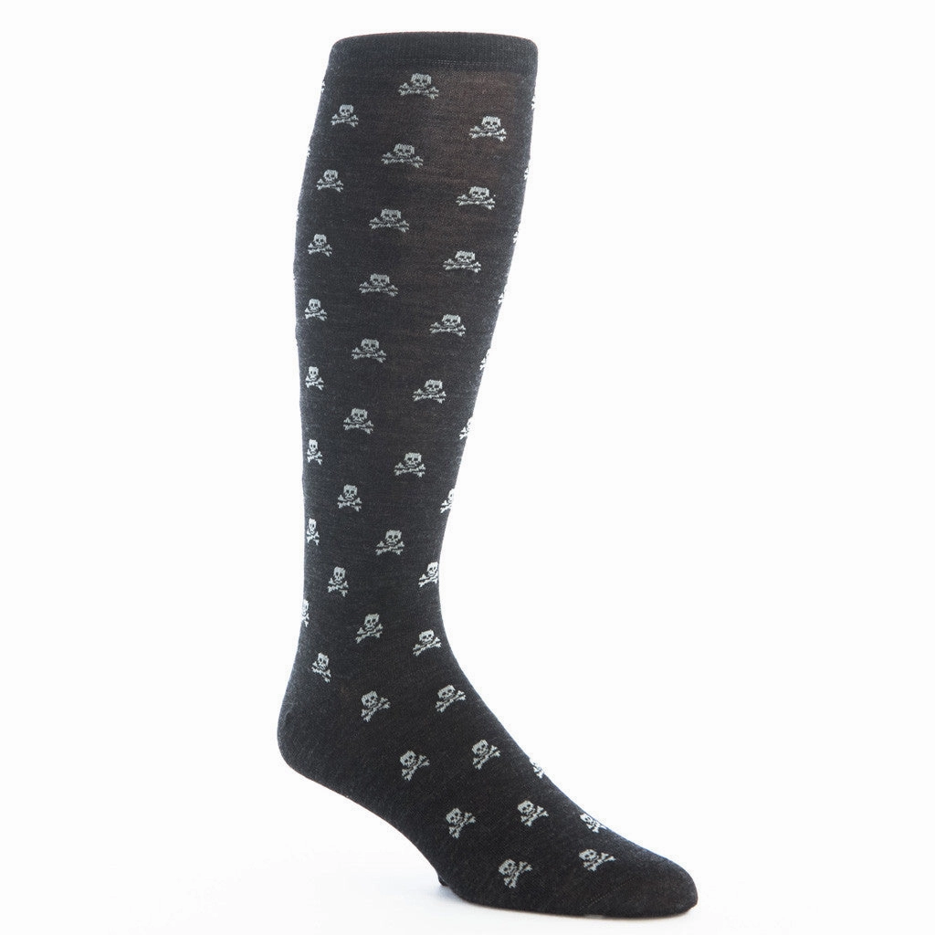 Charcoal with Ash Skull and Crossbones Fine Merino Wool Sock Linked Toe OTC