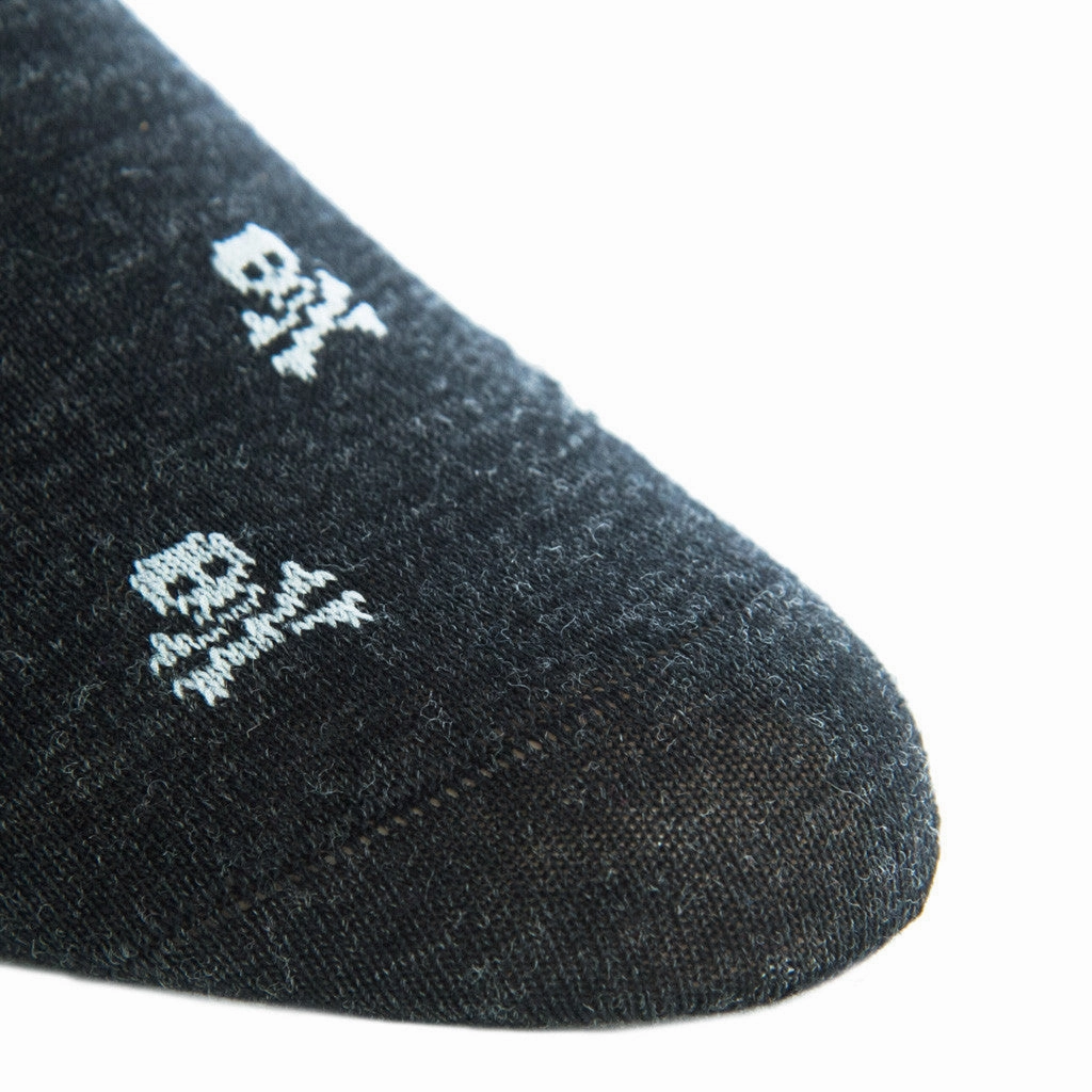 Charcoal with Ash Skull and Crossbones Fine Merino Wool Sock Linked Toe OTC