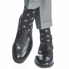 Charcoal with Ash Skull and Crossbones Fine Merino Wool Sock Linked Toe OTC