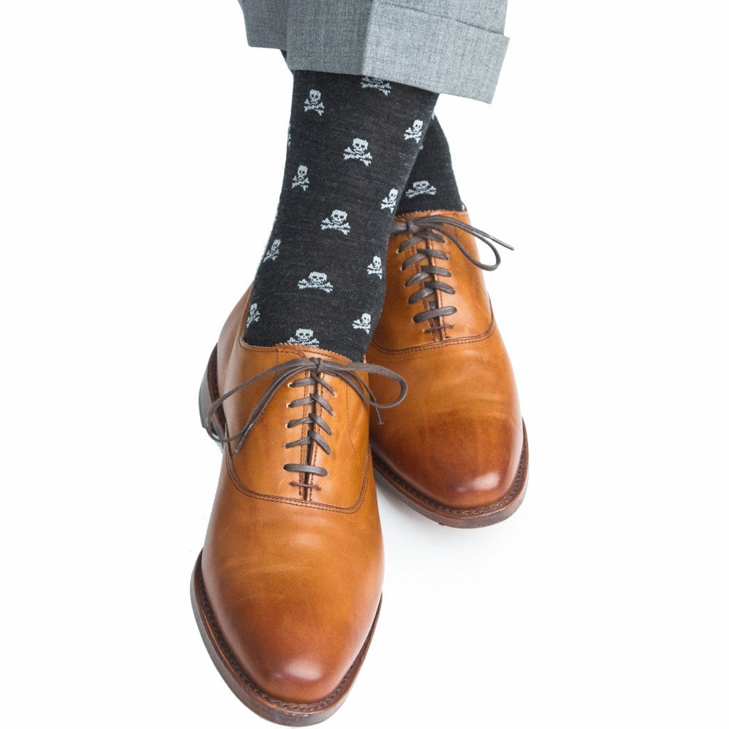 Charcoal with Ash Skull and Crossbones Fine Merino Wool Sock Linked Toe OTC