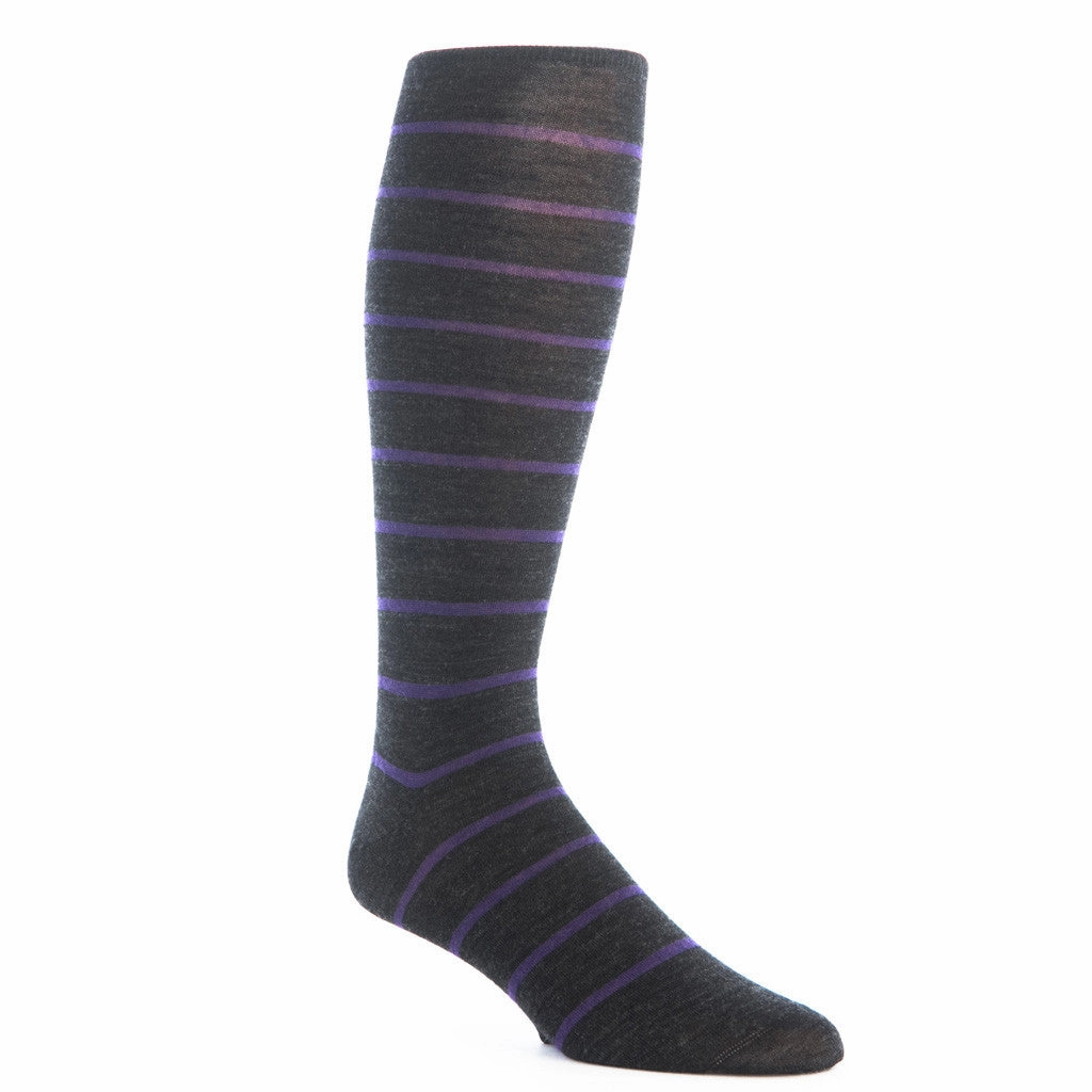 Charcoal with Purple Stripe Fine Merino Wool Sock Linked Toe OTC