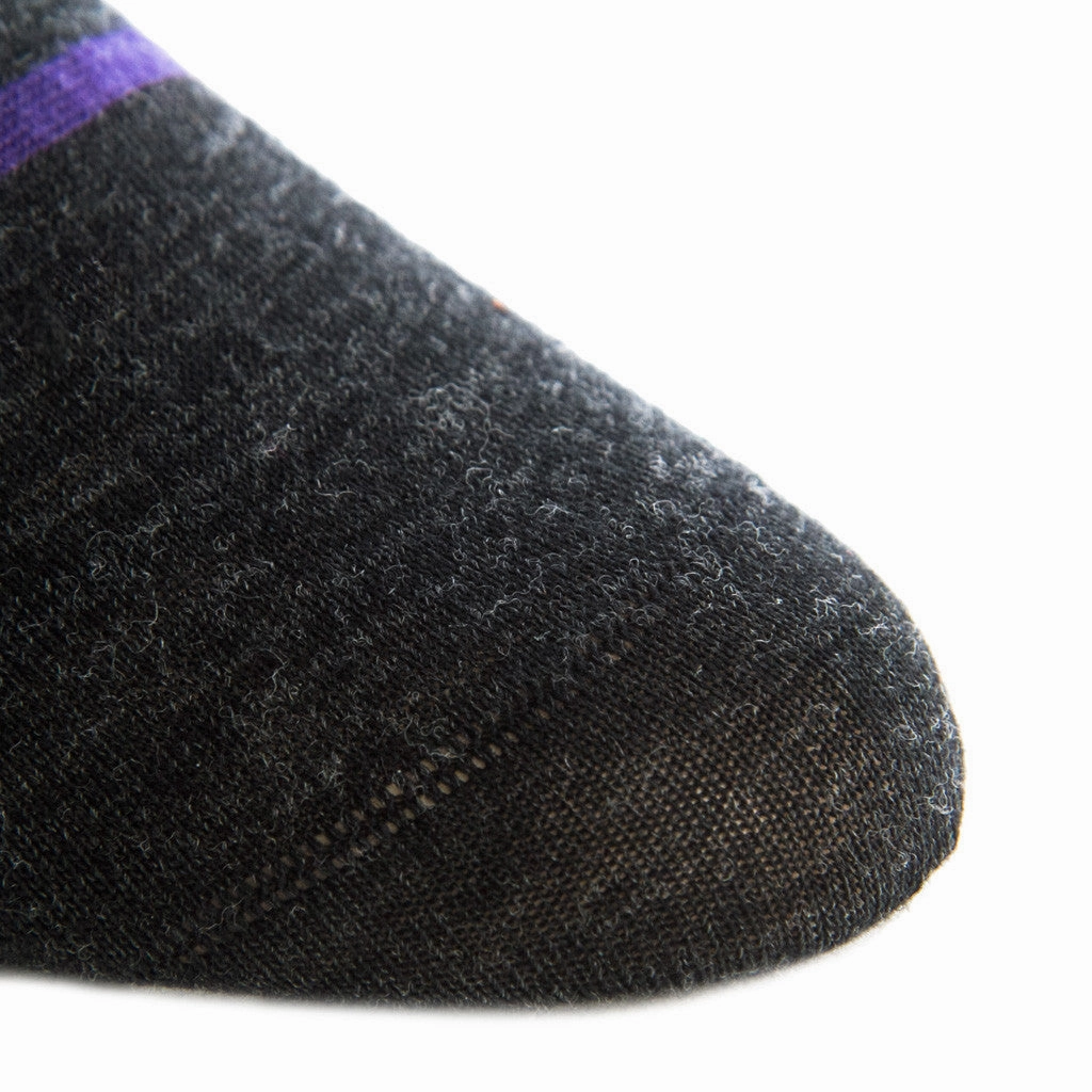 Charcoal with Purple Stripe Fine Merino Wool Sock Linked Toe OTC