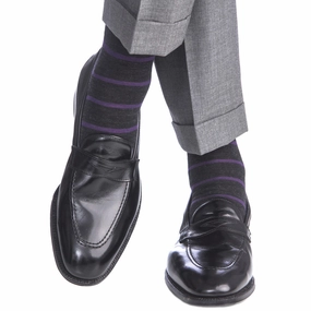 Charcoal with Purple Stripe Fine Merino Wool Sock Linked Toe OTC