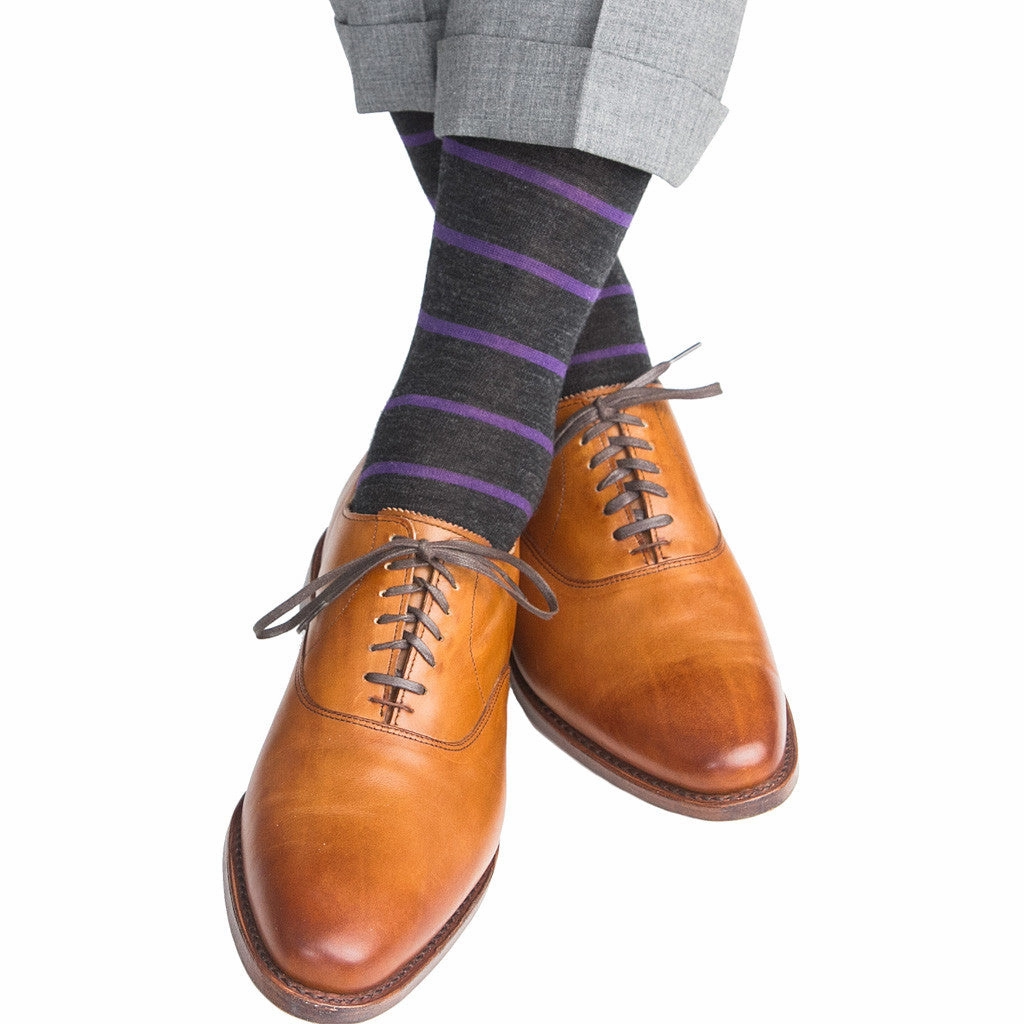 Charcoal with Purple Stripe Fine Merino Wool Sock Linked Toe OTC