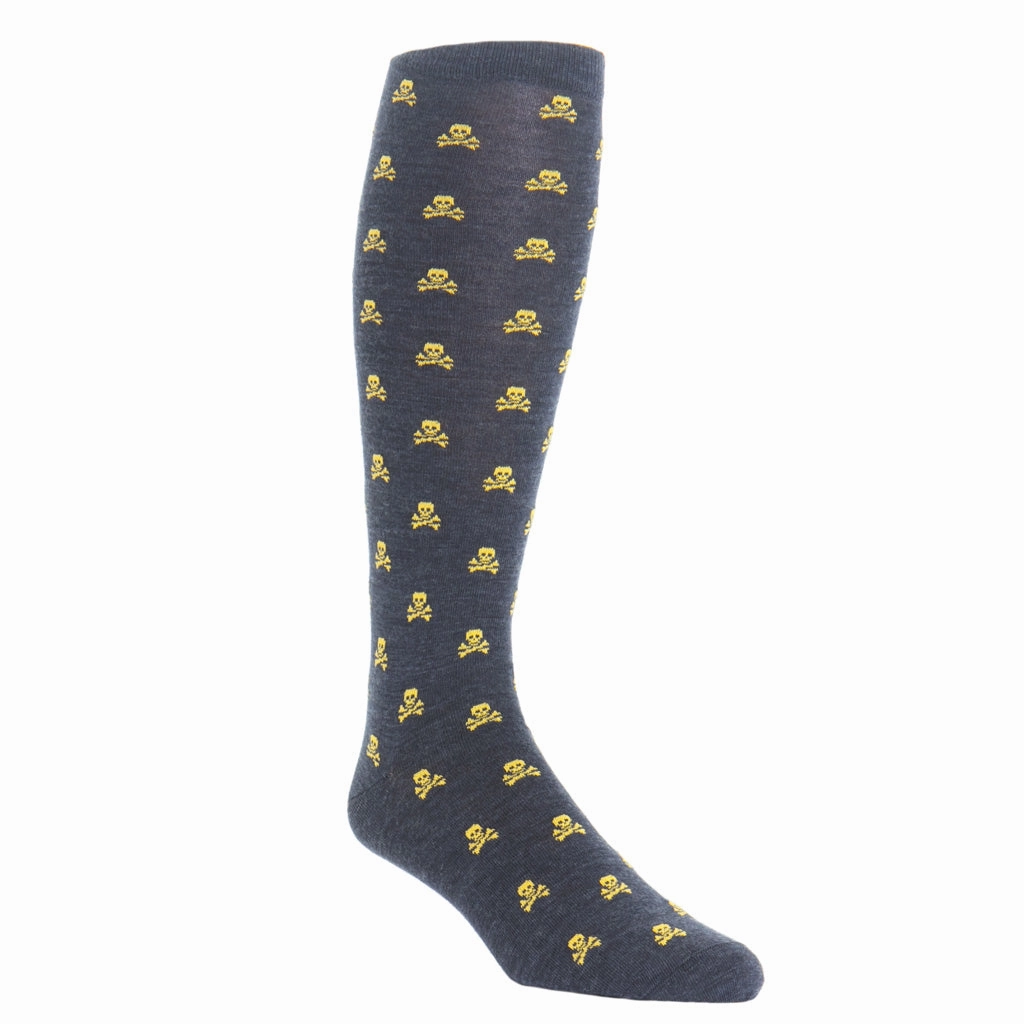 Charcoal with Saffron Skull and Crossbones Fine Merino Wool Sock Linked Toe OTC