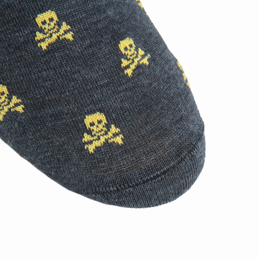 Charcoal with Saffron Skull and Crossbones Fine Merino Wool Sock Linked Toe OTC