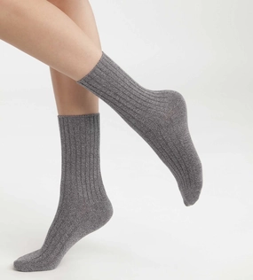 Chaussettes femme en maille côtelée unie Gris Chiné Dim Bambou