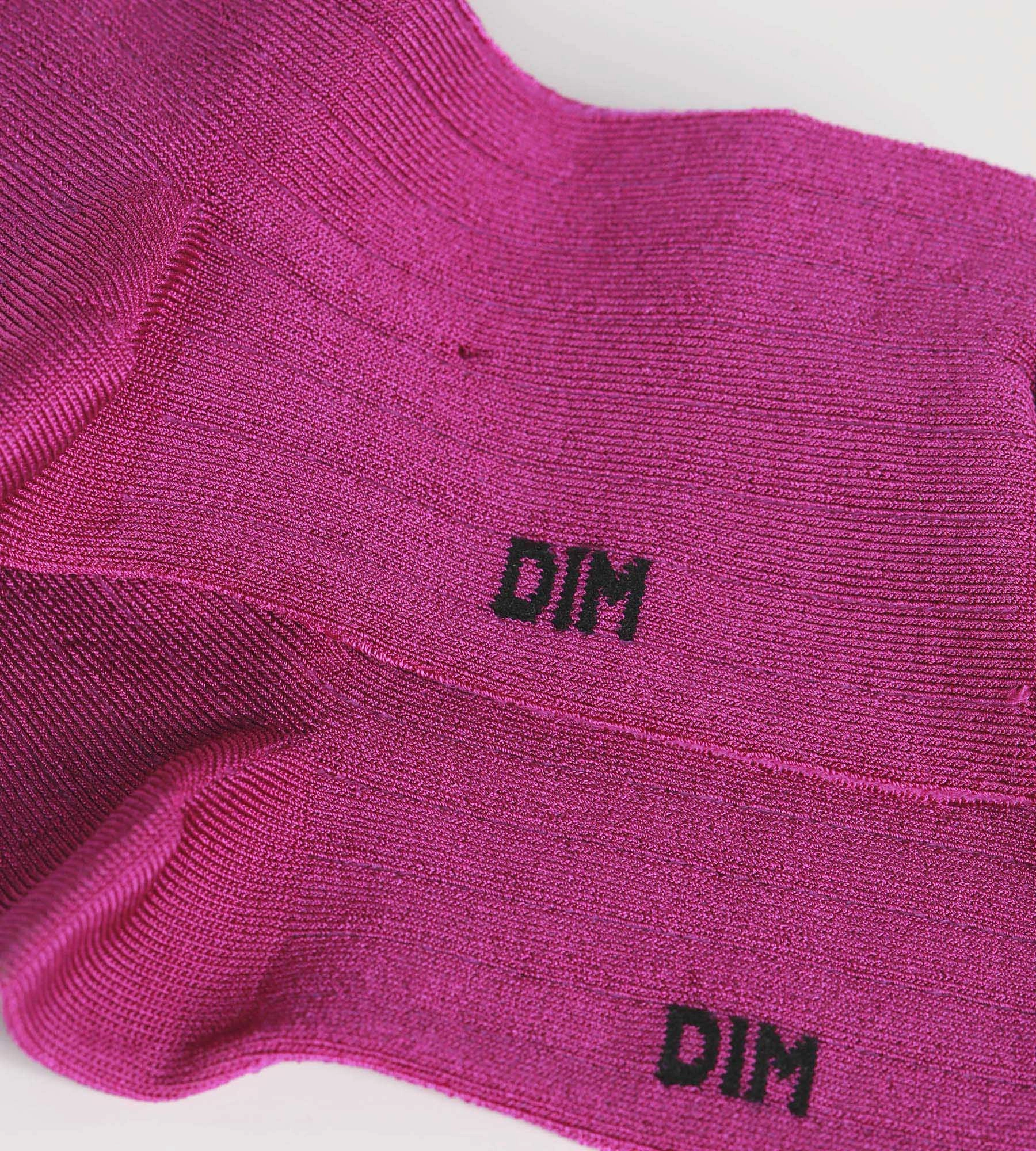 Chaussettes femme à côtes plates en coton satiné Fuchsia Dim Mode