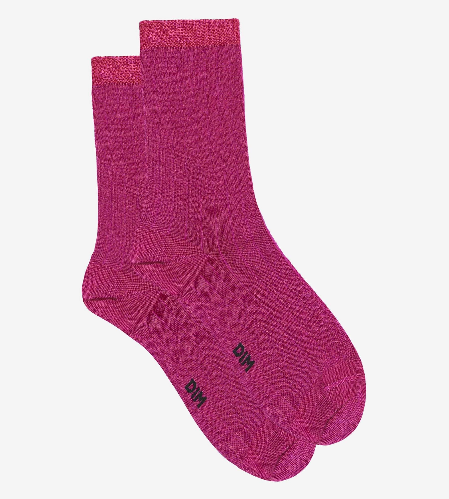 Chaussettes femme à côtes plates en coton satiné Fuchsia Dim Mode