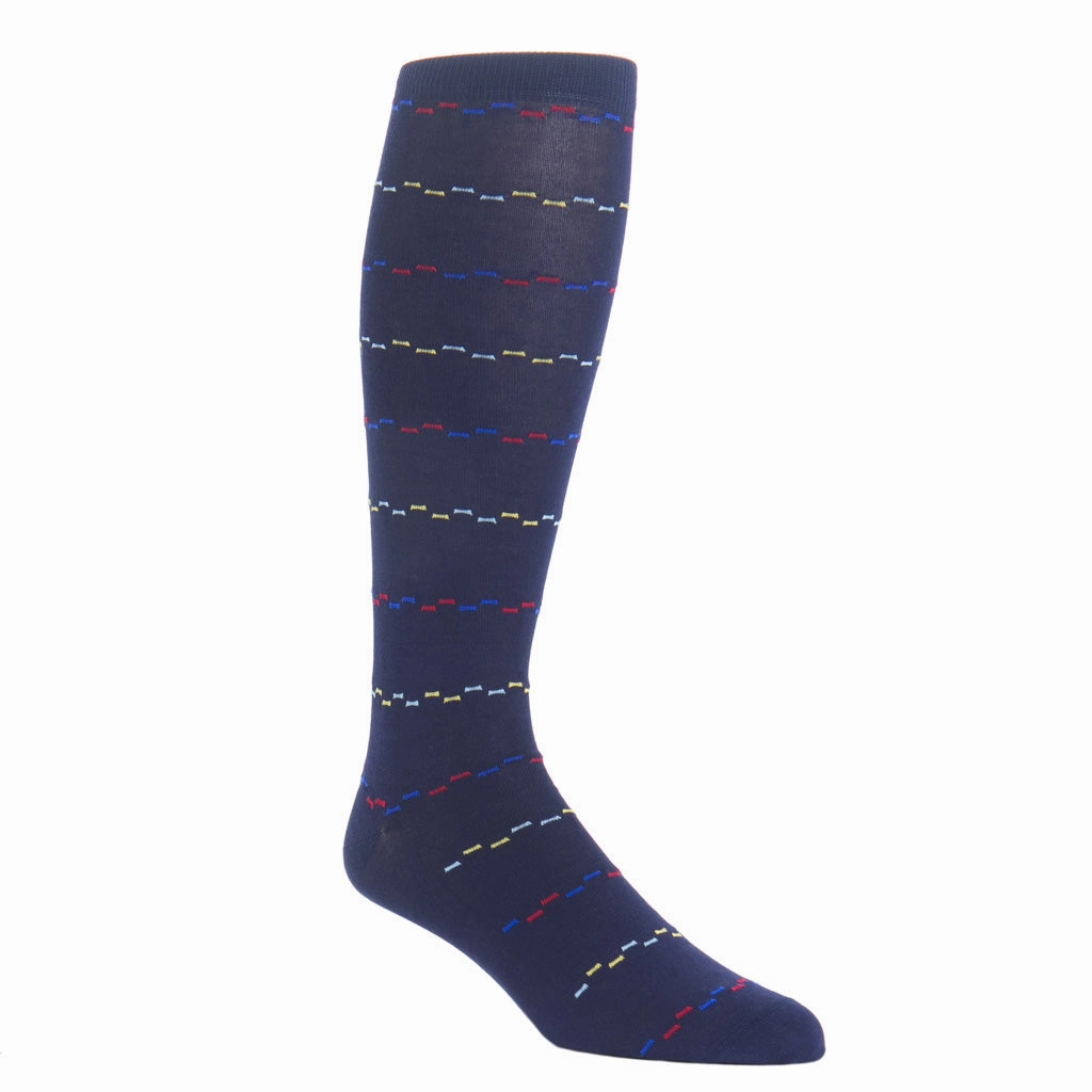 Cl. Navy with Sky blue, Yolk, Red and Clem. Blue Dash Cotton Sock Linked Toe OTC