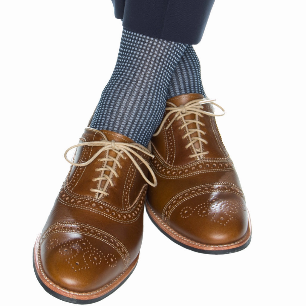 Classic Navy and Sky Blue Grenadine Cotton Sock Linked Toe OTC